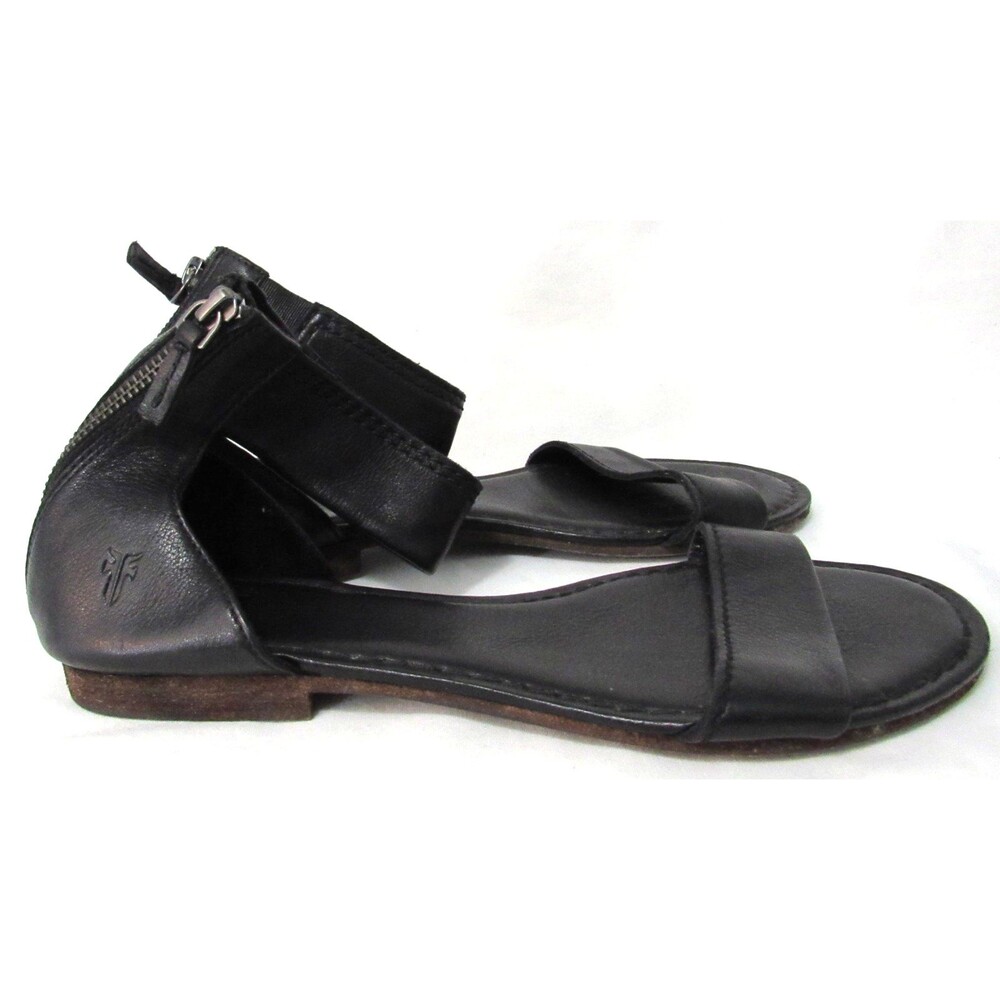 Frye Carson Black Back Zip Leather Sandals Size 10 M EUC